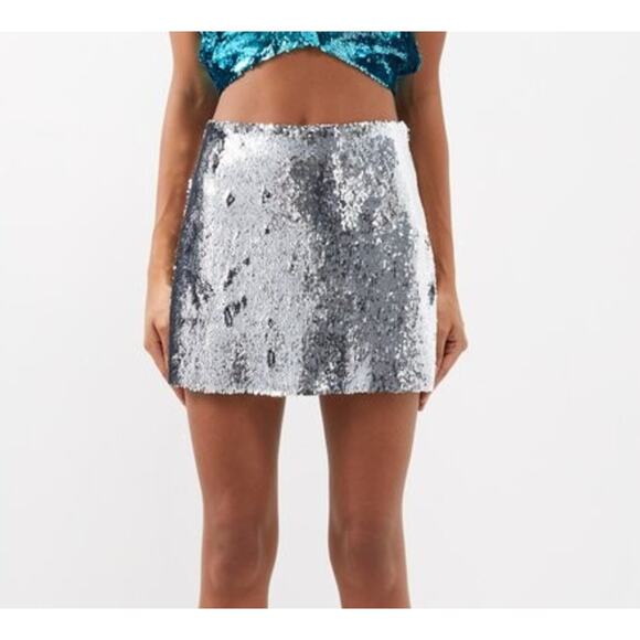NWT REMADE MARQUES ALMEIDA Sequinned Mini Skirt Silver Medium 6